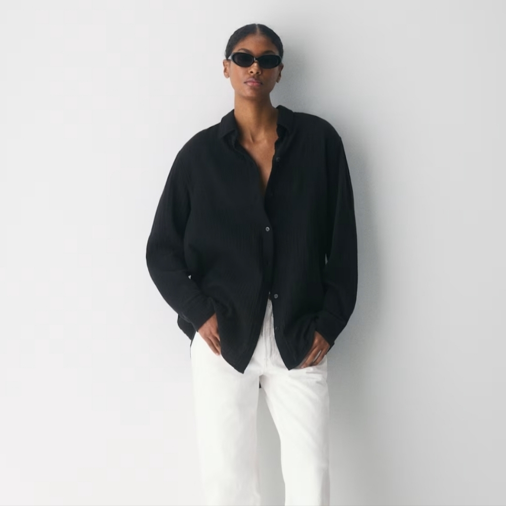 Little Moon Aritzia Black AirPlush Cotton Sail Shirt US S